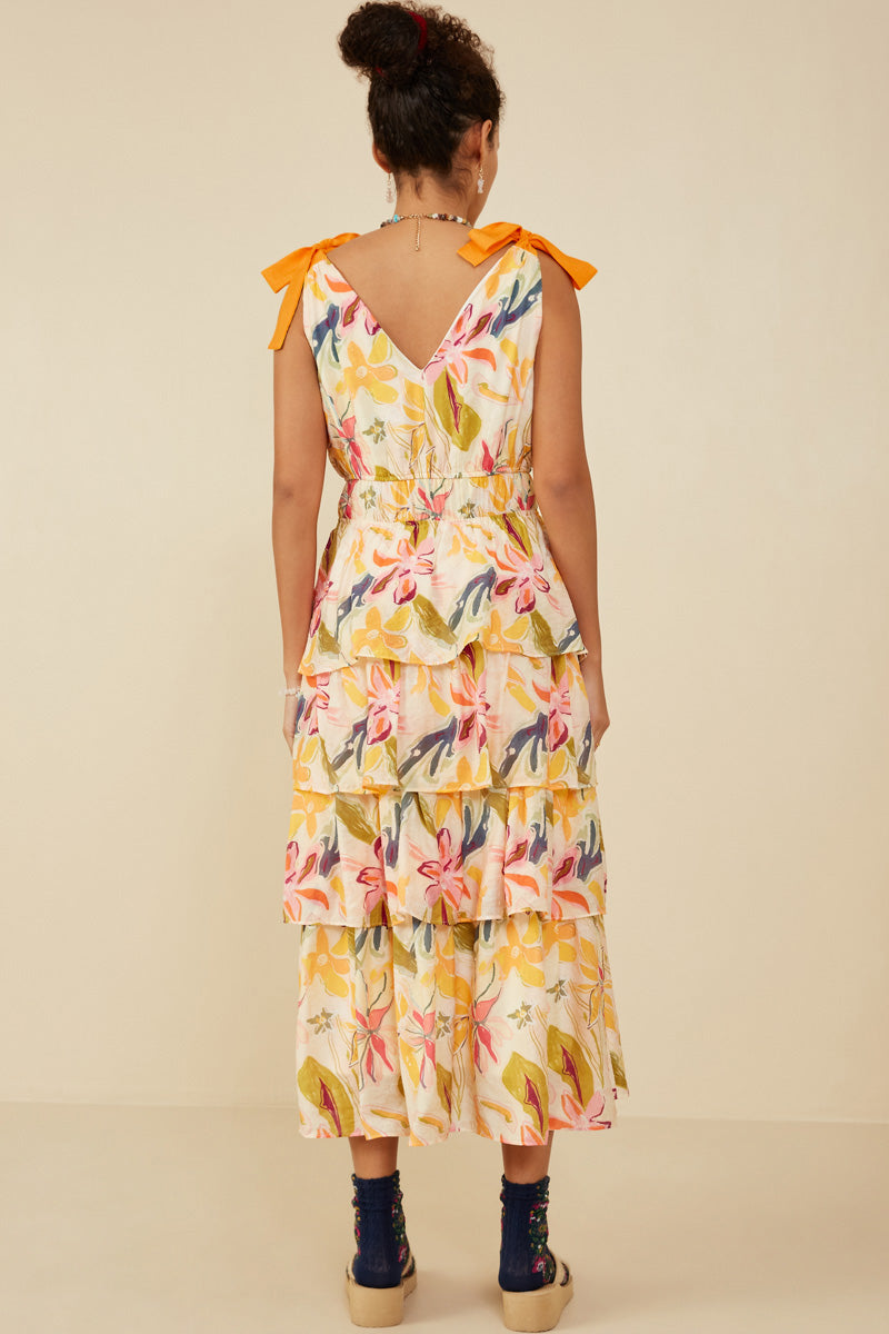 Floral V-Neck Tiered Textured Dress for Women