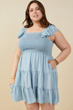 Smocked Detail Ruffled Sleeveless Tencel Dress