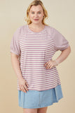 Mixed Stripe Raglan Puff Sleeve Knit T Shirt