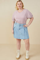 HY9217 Lavender Womens Mixed Stripe Raglan Puff Sleeve Knit T Shirt Back