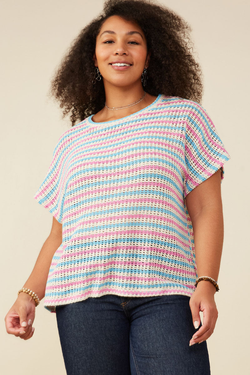 Open Knit Multi Stripe Boxy Dolman Top