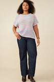 HY9221 Pink Mix Womens Open Knit Multi Stripe Boxy Dolman Top Back