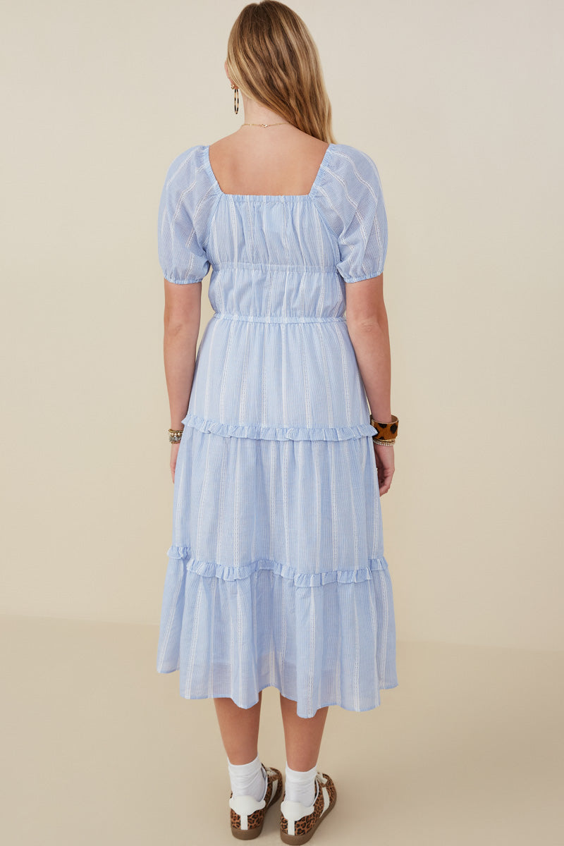 HY9228 Blue Womens Bow Detailed Crochet Lace Square Neck Dress Detail