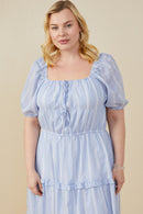 HY9228 Blue Womens Bow Detailed Crochet Lace Square Neck Dress Back