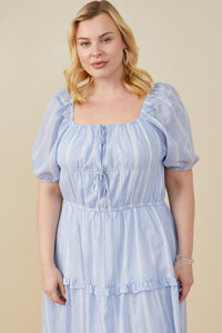 HY9228 Blue Womens Bow Detailed Crochet Lace Square Neck Dress Back