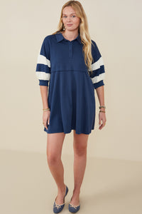 HY9233 Yellow Womens Colorblock Sleeve Collared French Terry Dress Gif