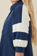 HY9233 Yellow Womens Colorblock Sleeve Collared French Terry Dress Full Body