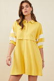 HY9233 Navy Womens Colorblock Sleeve Collared French Terry Dress Front