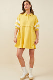 HY9233 Navy Womens Colorblock Sleeve Collared French Terry Dress Gif