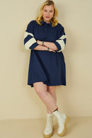 HY9233W Yellow Plus Colorblock Sleeve Collared French Terry Dress Gif