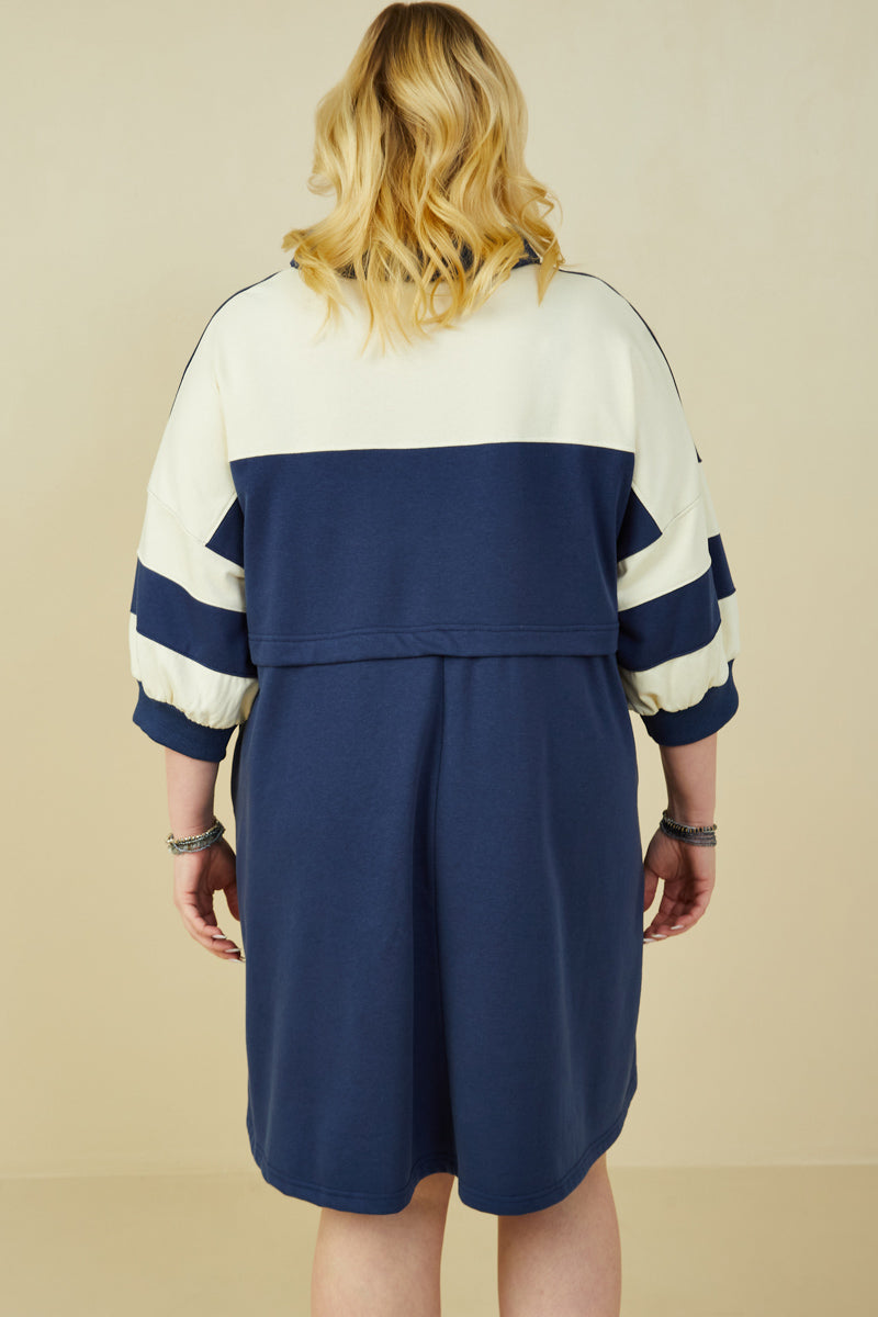 HY9233W Yellow Plus Colorblock Sleeve Collared French Terry Dress Side