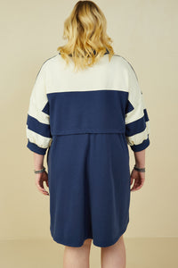 HY9233W Yellow Plus Colorblock Sleeve Collared French Terry Dress Side