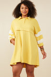 HY9233W Navy Plus Colorblock Sleeve Collared French Terry Dress Front