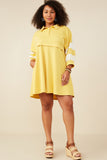 HY9233W Navy Plus Colorblock Sleeve Collard French Terry Dress Gif