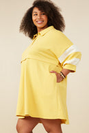 HY9233W Navy Plus Colorblock Sleeve Collared French Terry Dress Full Body