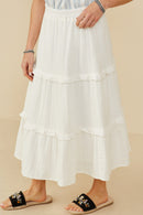 HY9247 Off White Womens Elastic Waist Ruffle Seamed Textured Skirt Gif