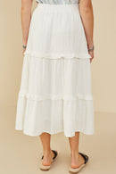 HY9247 Off White Womens Elastic Waist Ruffle Seamed Textured Skirt Side