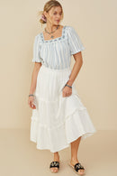 HY9247 Off White Womens Elastic Waist Ruffle Seamed Textured Skirt Back