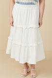 HY9247W Off White Plus Elastic Waist Ruffle Seamed Textured Skirt Front