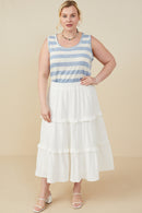 HY9247W Off White Plus Elastic Waist Ruffle Seamed Textured Skirt Side