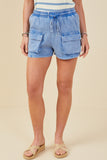 Garment Washed Cargo Patch Pocket Knit Shorts