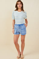 HY9254W Blue Plus Garment Washed Cargo Patch Pocket Knit Shorts Gif