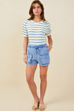 HY9254W Blue Plus Garment Washed Cargo Patch Pocket Knit Shorts Gif