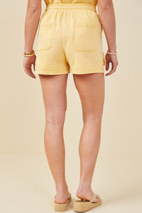 HY9254W Yellow Plus Garment Washed Cargo Patch Pocket Knit Shorts Front