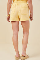HY9254W Yellow Plus Garment Washed Cargo Patch Pocket Knit Shorts Front