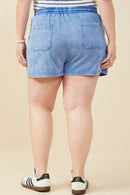 HY9254W Pink Plus Garment Washed Cargo Patch Pocket Knit Shorts Front