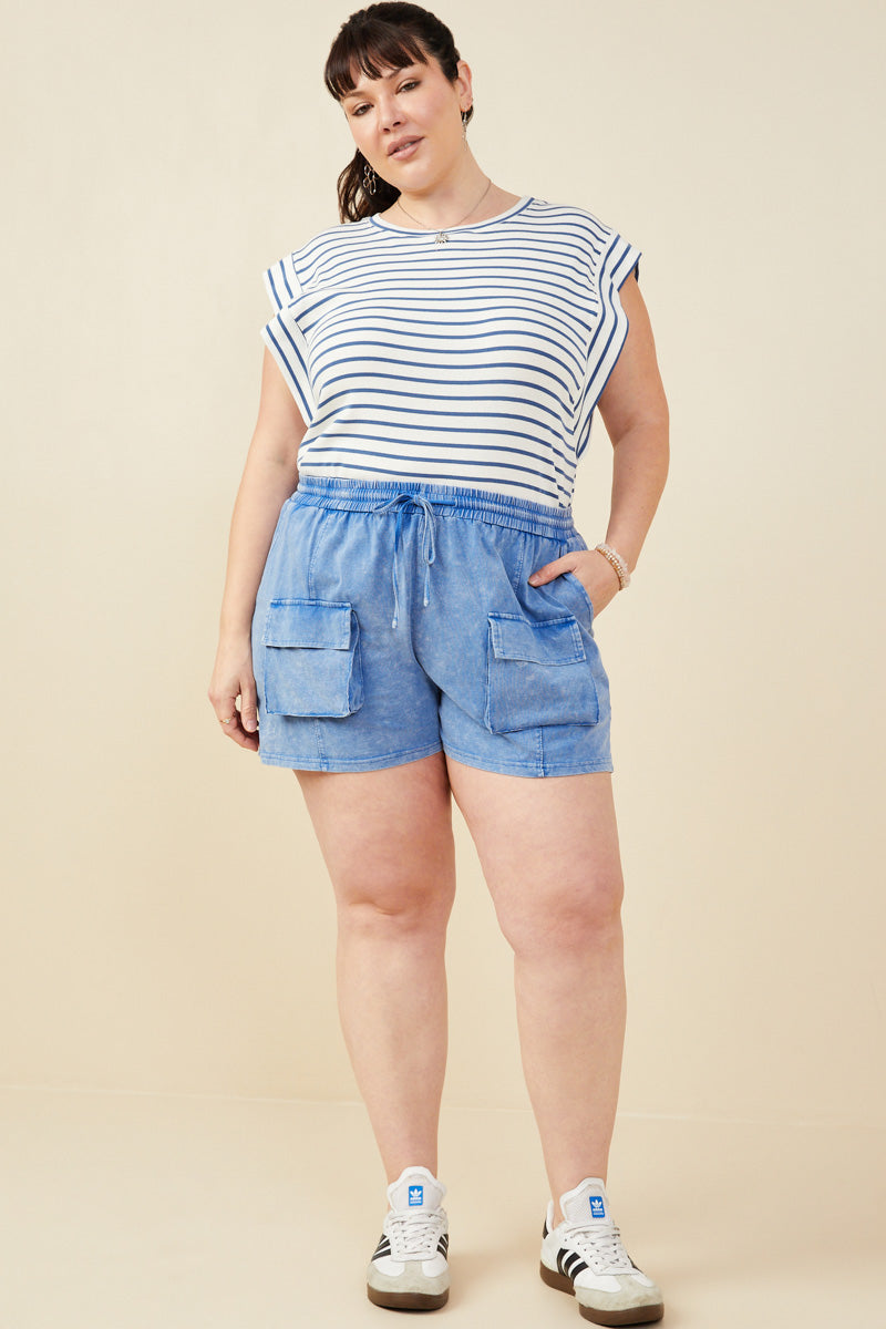 HY9254 Pink Womens Garment Washed Cargo Patch Pocket Knit Shorts Gif