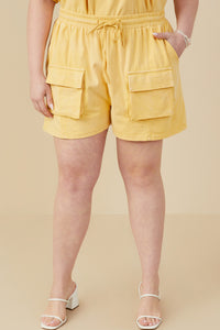 HY9254W Pink Plus Garment Washed Cargo Patch Pocket Knit Shorts Gif