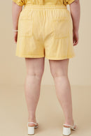 HY9254W Yellow Plus Garment Washed Cargo Patch Pocket Knit Shorts Gif