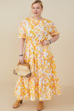 Bright Floral Ruffle Neck Tiered Dress