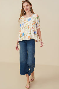 Floral Print Textured Babydoll Top