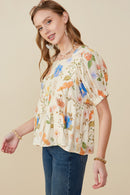 Floral Print Textured Babydoll Top