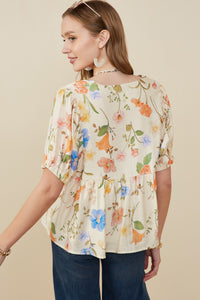 Floral Print Textured Babydoll Top