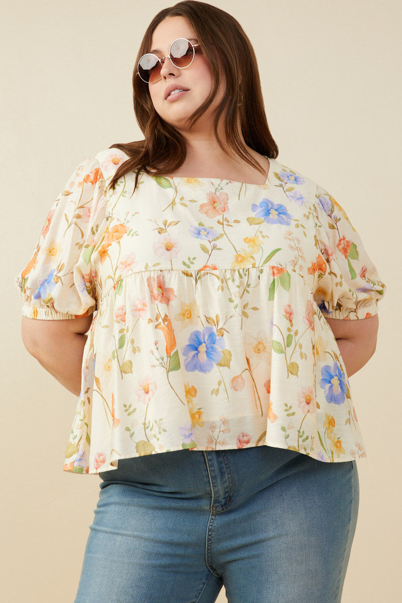 Floral Print Textured Babydoll Top