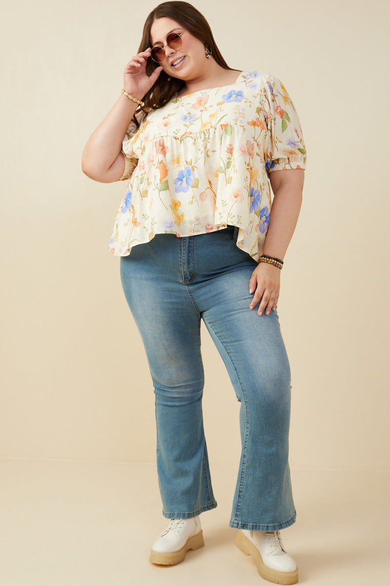 Floral Print Textured Babydoll Top
