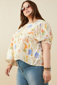 Floral Print Textured Babydoll Top
