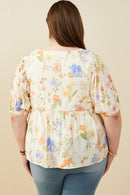 Floral Print Textured Babydoll Top