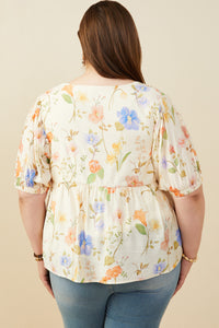 Floral Print Textured Babydoll Top