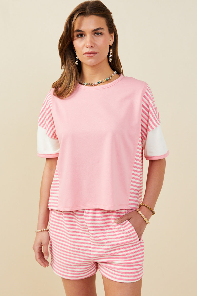 Colorblock Stripe Insert Knit T Shirt