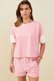 HY9284W Black Plus Colorblock Stripe Insert Knit T Shirt Front