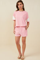 HY9284 Black Womens Colorblock Stripe Insert Knit T Shirt Gif