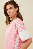 HY9284 Black Womens Colorblock Stripe Insert Knit T Shirt Full Body
