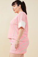 HY9284W Black Plus Colorblock Stripe Insert Knit T Shirt Full Body