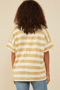 HY9286 Honey Womens Relaxed Fit Marled Striped Raw Edge Knit T Shirt Side