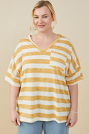 HY9286 Honey Womens Relaxed Fit Marled Striped Raw Edge Knit T Shirt Front