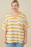 HY9286 Honey Womens Relaxed Fit Marled Striped Raw Edge Knit T Shirt Front